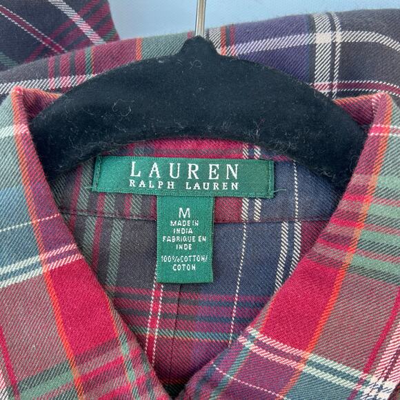 Vintage Lauren Ralph Lauren Tartan Plaid Button Down Cotton Medium Red Purple - Picture 3 of 7